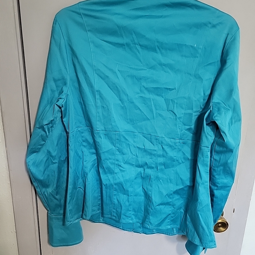Escada Blue Teal Button-Up Women's Blouse Size 42 Tailored Fit - Picture 4 of 11